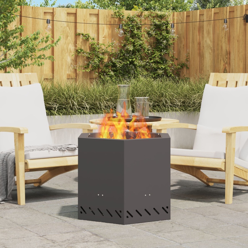 Focar Fără Fum Hexagonal Negru 58x58x51 cm Oțel