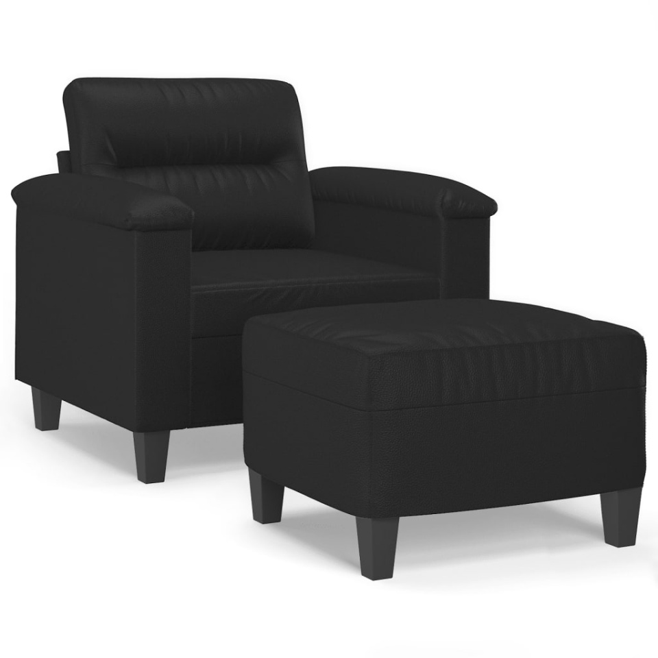 Fotoliu canapea cu taburet, negru, 60 cm, piele ecologică - 1 | YEO
