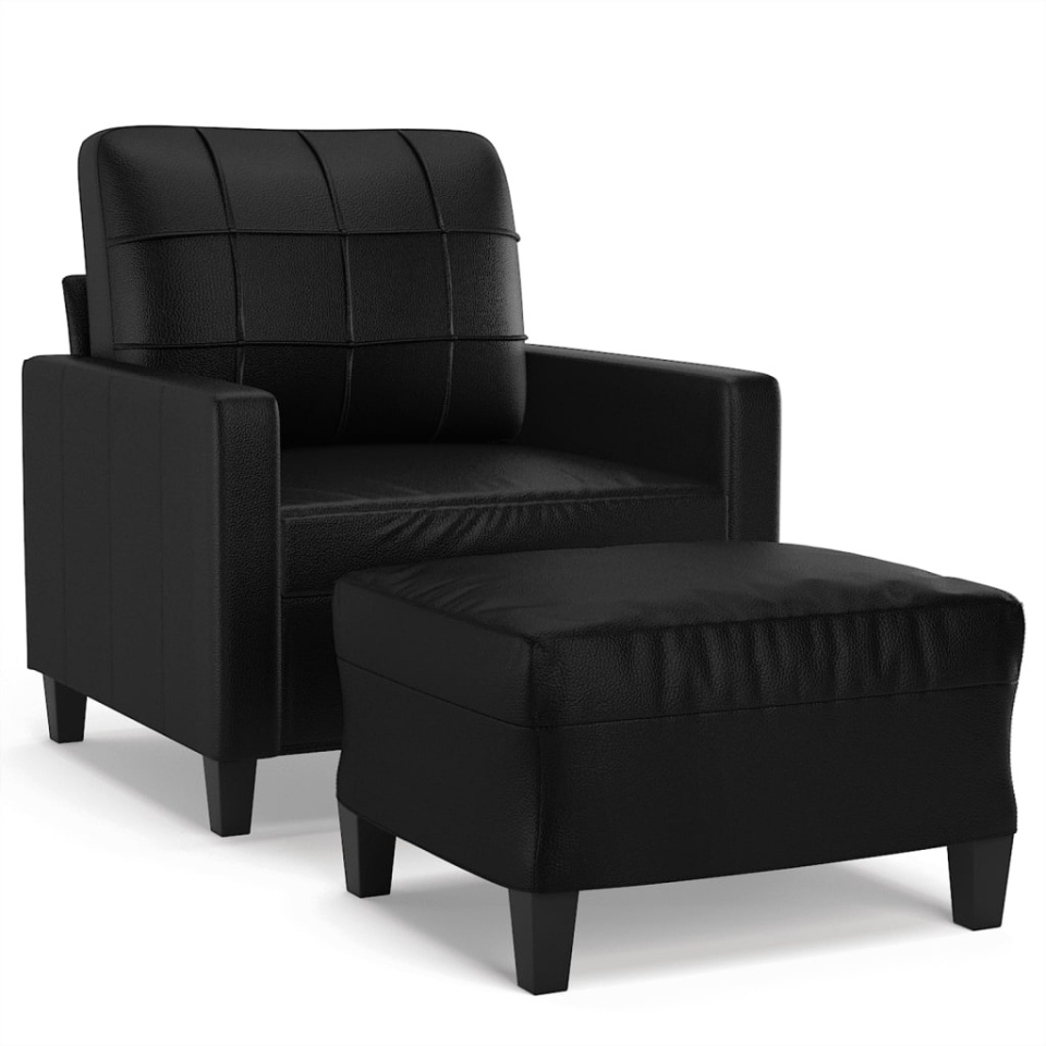 Fotoliu canapea cu taburet, negru, 60 cm, piele ecologică - 1 | YEO