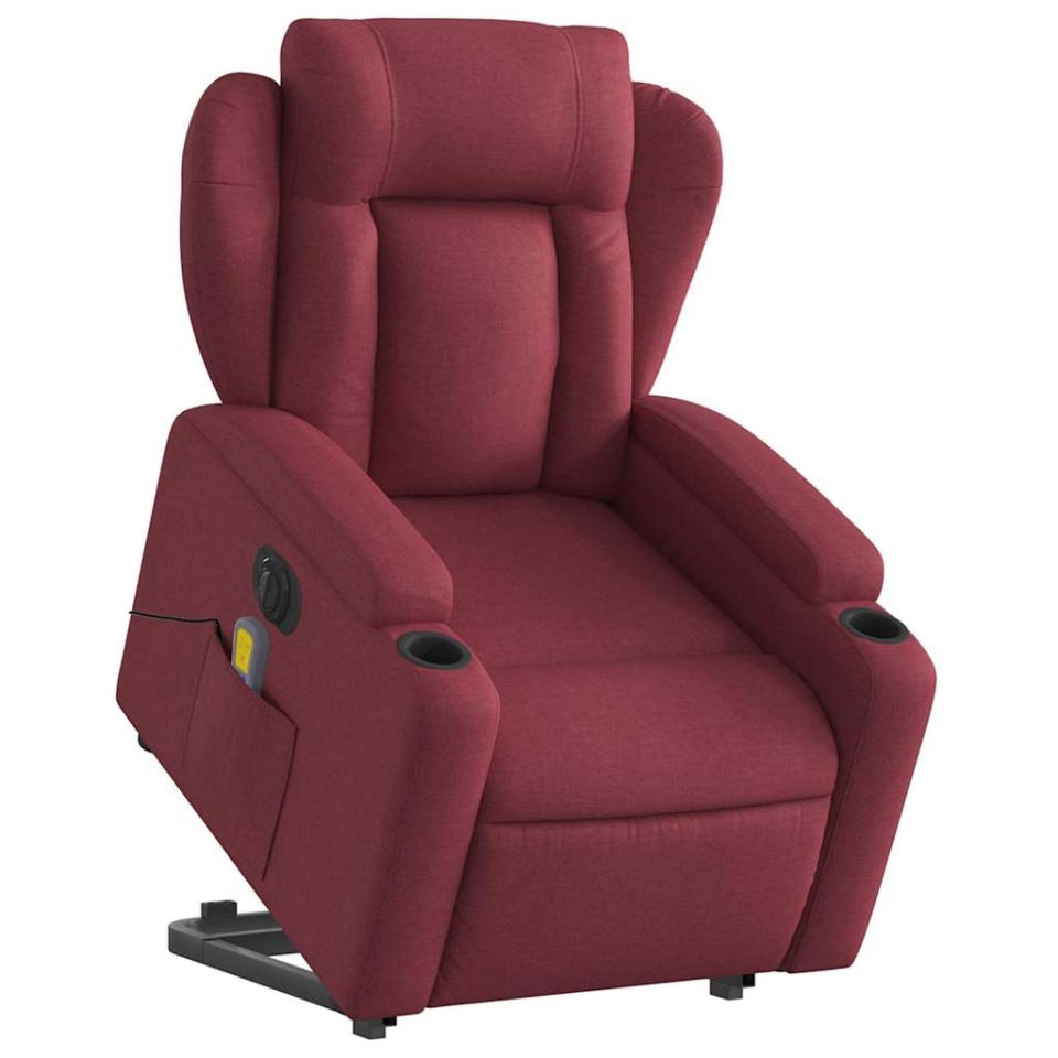 Fotoliu de masaj electric rabatabil cu ridicare roșu vin textil - 2 | YEO