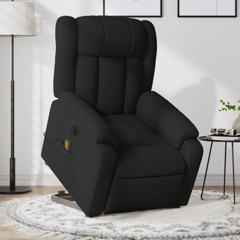 Fotoliu electric de masaj rabatabil cu ridicare, negru, textil