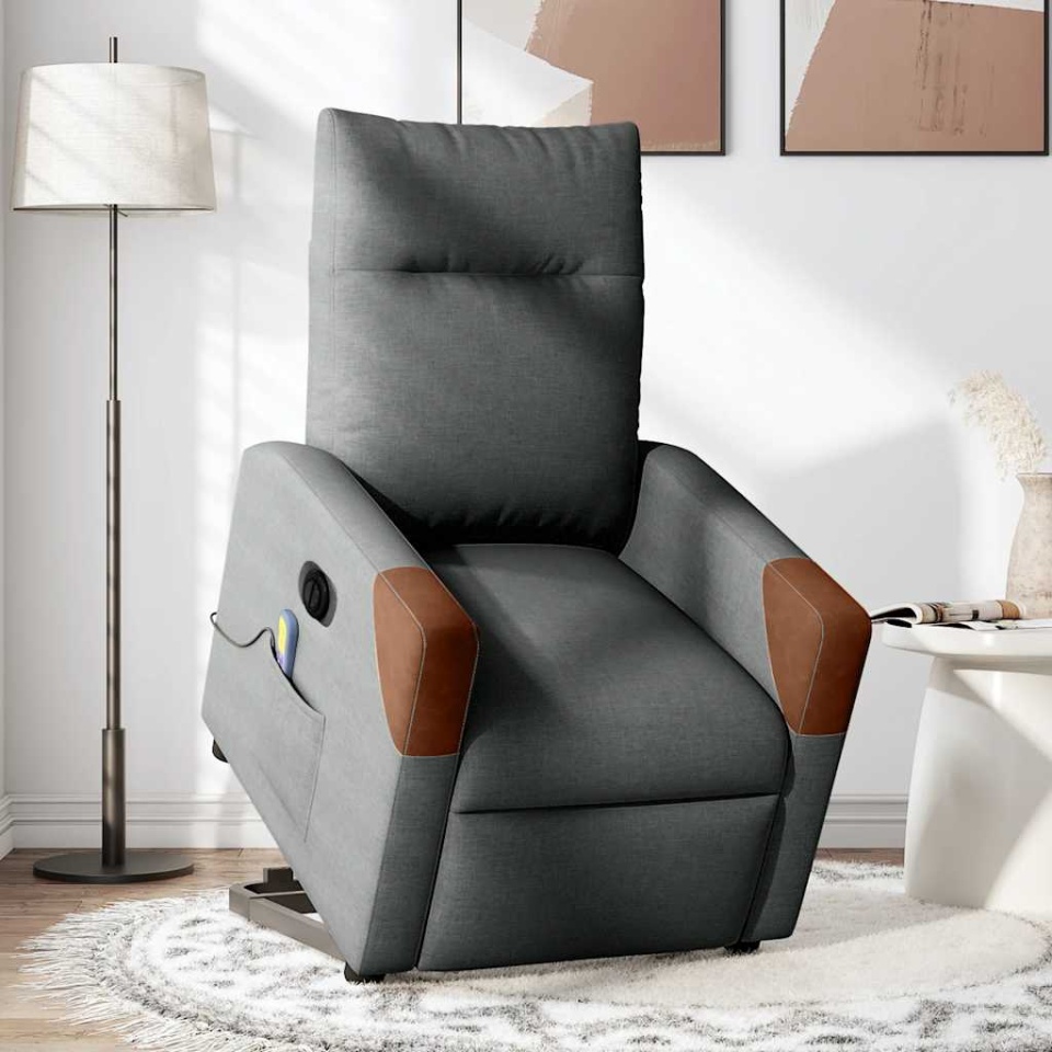 Fotoliu electric masaj rabatabil cu ridicare, gri închis textil - 1 | YEO