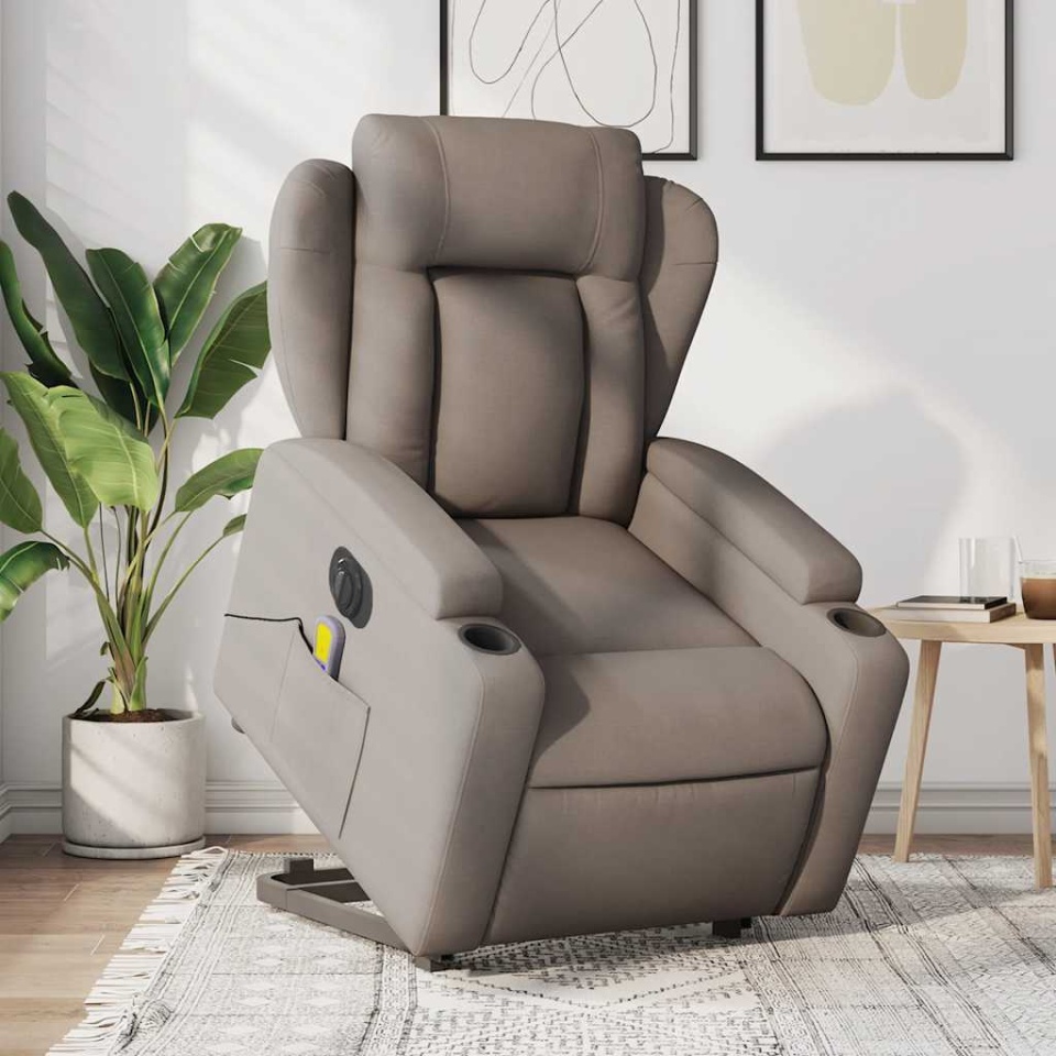 Fotoliu electric masaj rabatabil cu ridicare, gri taupe, textil