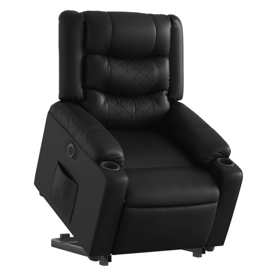 Fotoliu rabatabil electric cu ridicare, negru, piele ecologică - 2 | YEO