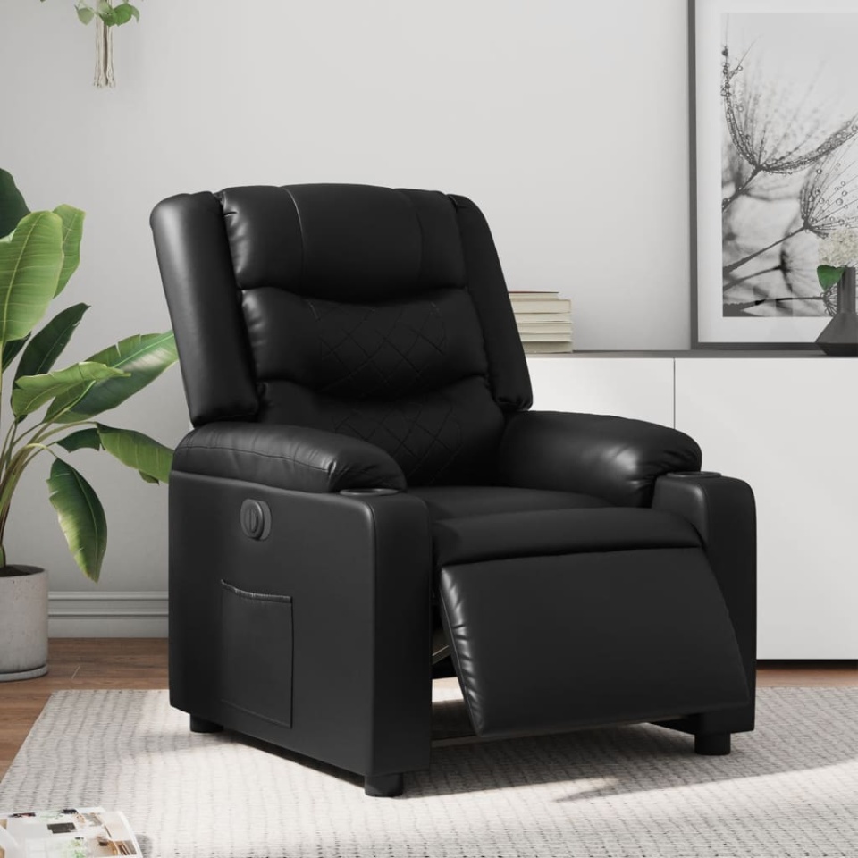 Fotoliu rabatabil electric, negru, piele ecologică