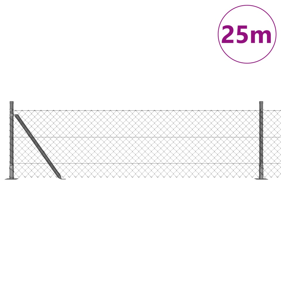 Gard cu lanț cu 13 stâlpi flanșați 0.6x25 m Oțel galvanizat - 2 | YEO