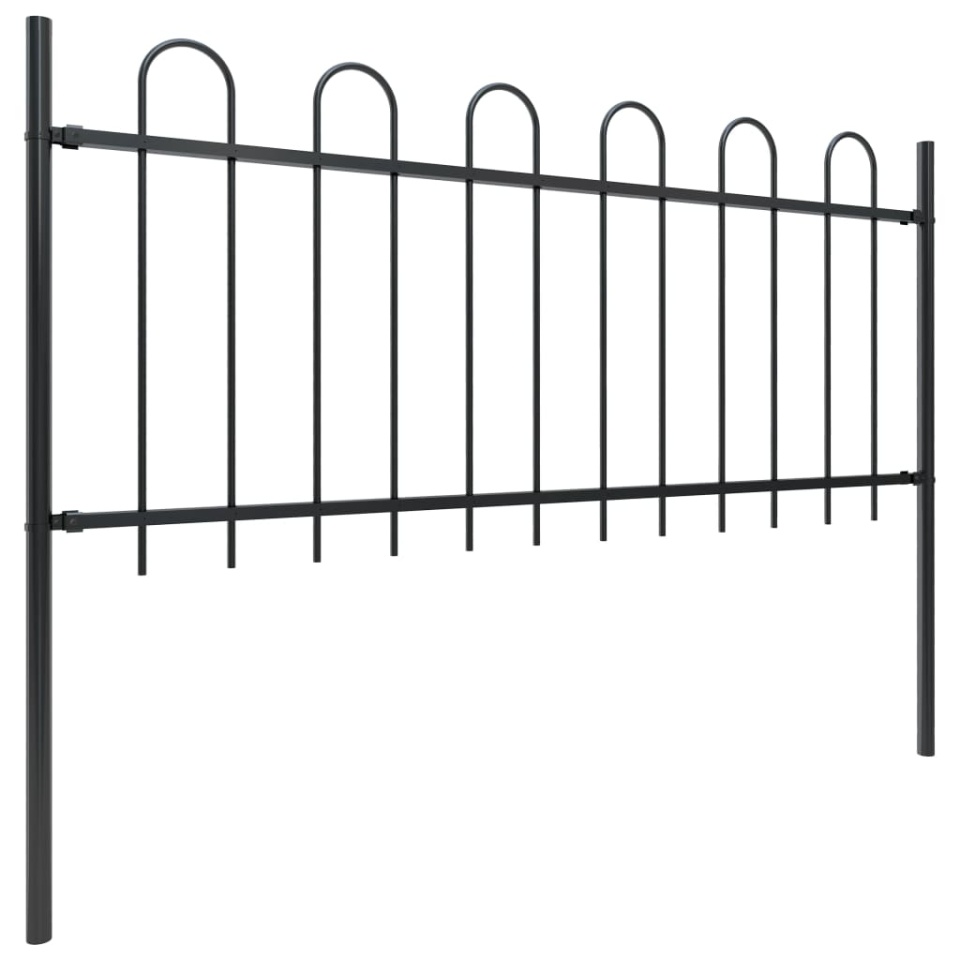 Gard de grădină cu vârf curbat, negru, 15,3 m, oțel - 1 | YEO