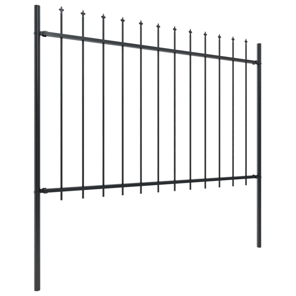Gard de grădină cu vârf suliță, negru, 15,3 m, oțel - 1 | YEO