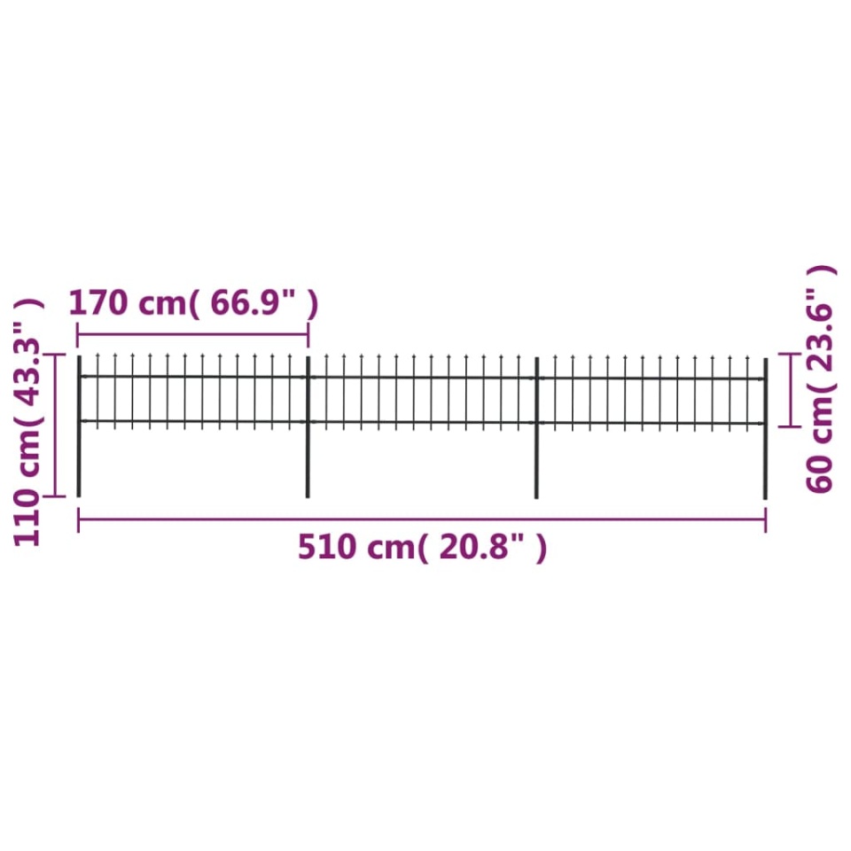 Gard de grădină cu vârf suliță, negru, 5,1 m, oțel - 4 | YEO