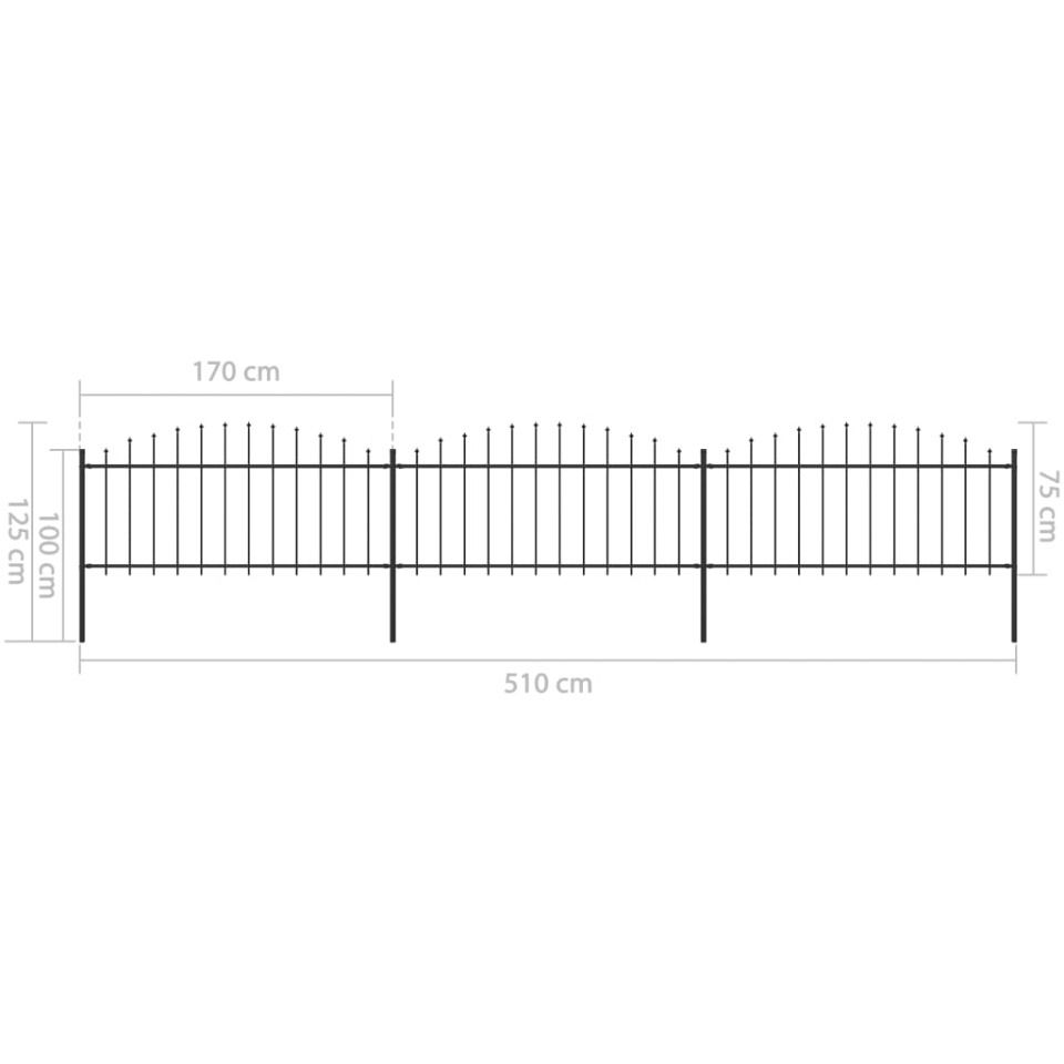 Gard de grădină cu vârf suliță, negru, 5,1 m, oțel - 4 | YEO