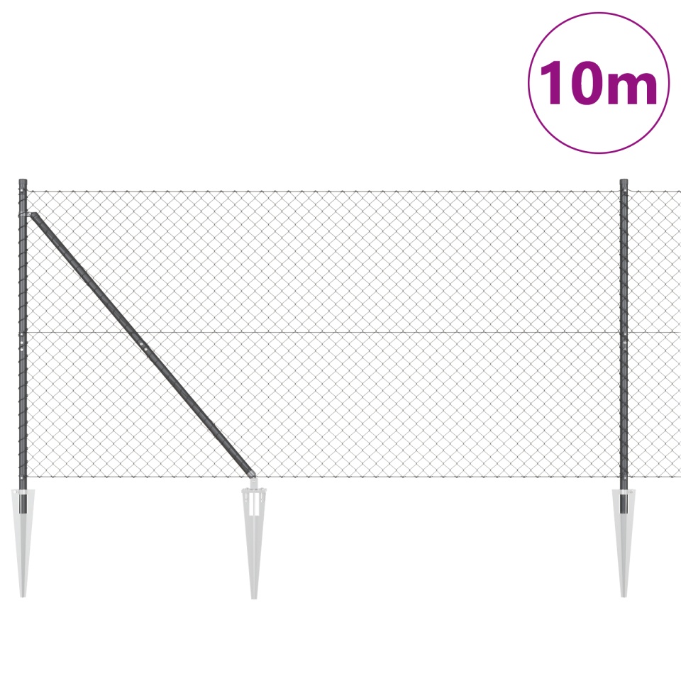 Gard de plasă de lanț cu 7 stâlpi de fixare 1.2x10 m Oțel galvanizat - 2 | YEO