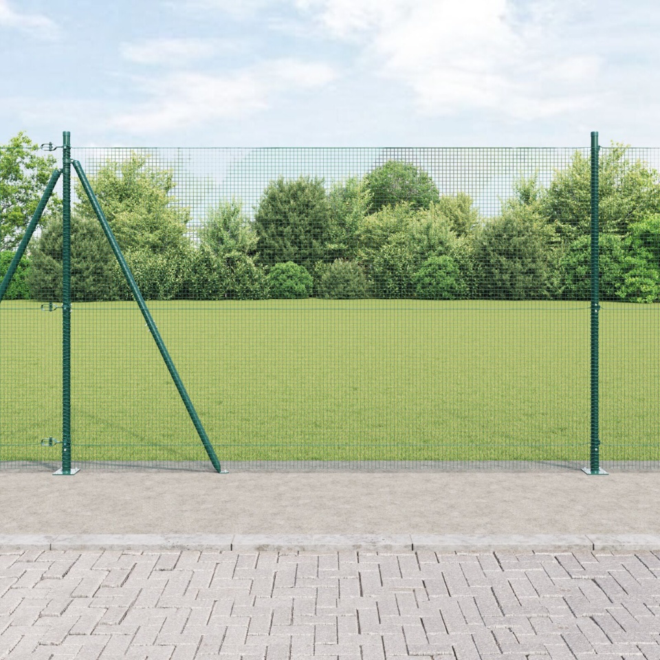 Gard din sârmă sudată cu 13 stâlpi flanșați Verde 1,5x50 m Oțel