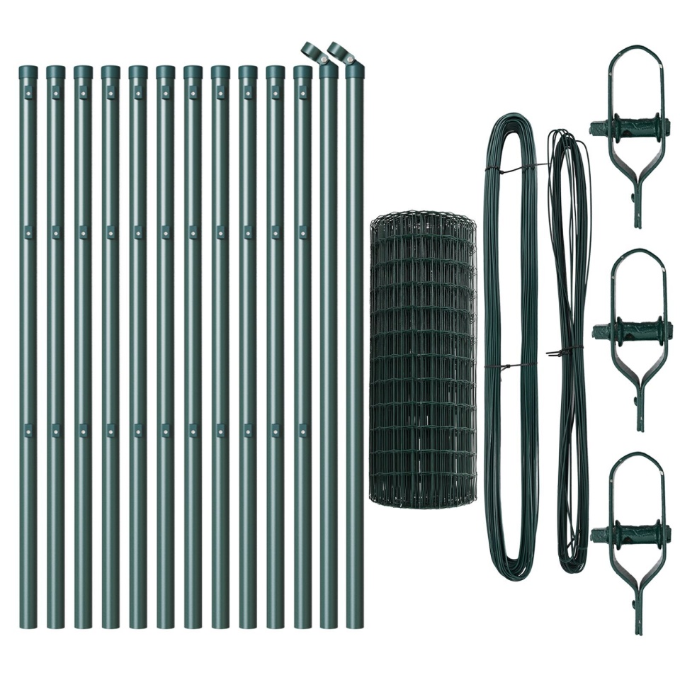 Gard Euro cu 13 Stâlpi 0.8x25 m din oțel galvanizat verde - 1 | YEO