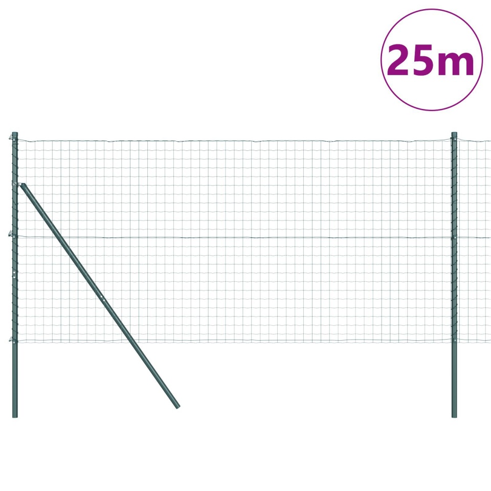 Gard Euro cu 13 Stâlpi 1x25 m Oțel galvanizat Verde - 2 | YEO