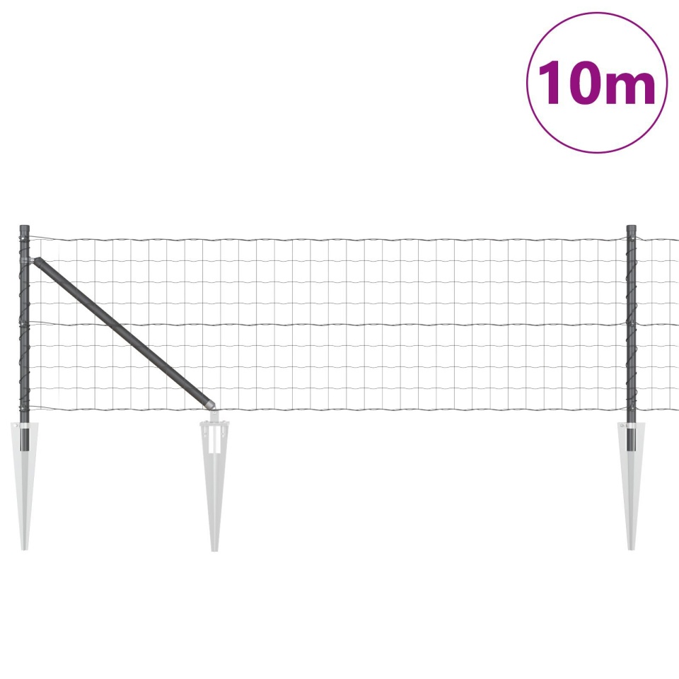 Gard Euro cu 7 Stâlpi cu Vârf 0.8x10 m din Oțel Galvanizat Gri - 2 | YEO