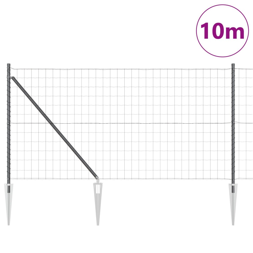 Gard Euro cu 7 stâlpi Spike 1x10 m Oțel galvanizat Gri - 2 | YEO