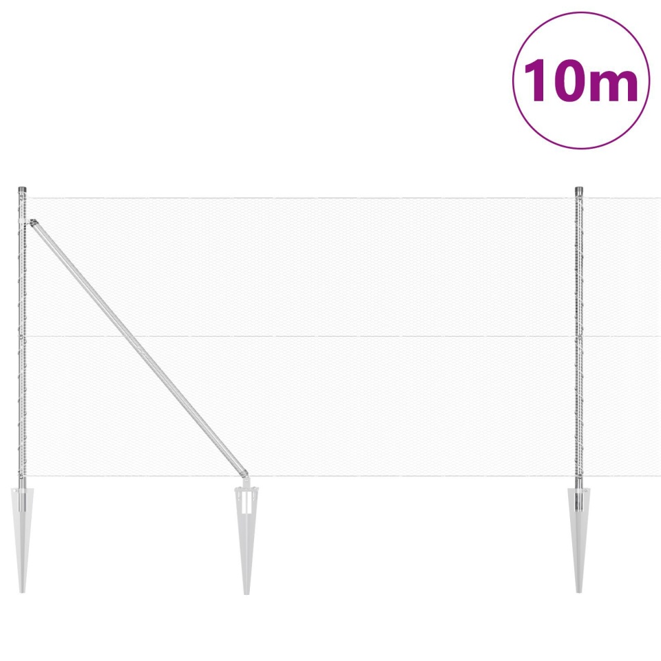 gard hexagonal 1x10 m oțel galvanizat, poste pentru gard cu spike 7 buc Ø32 mm 120 cm oțel galvanizat - 2 | YEO