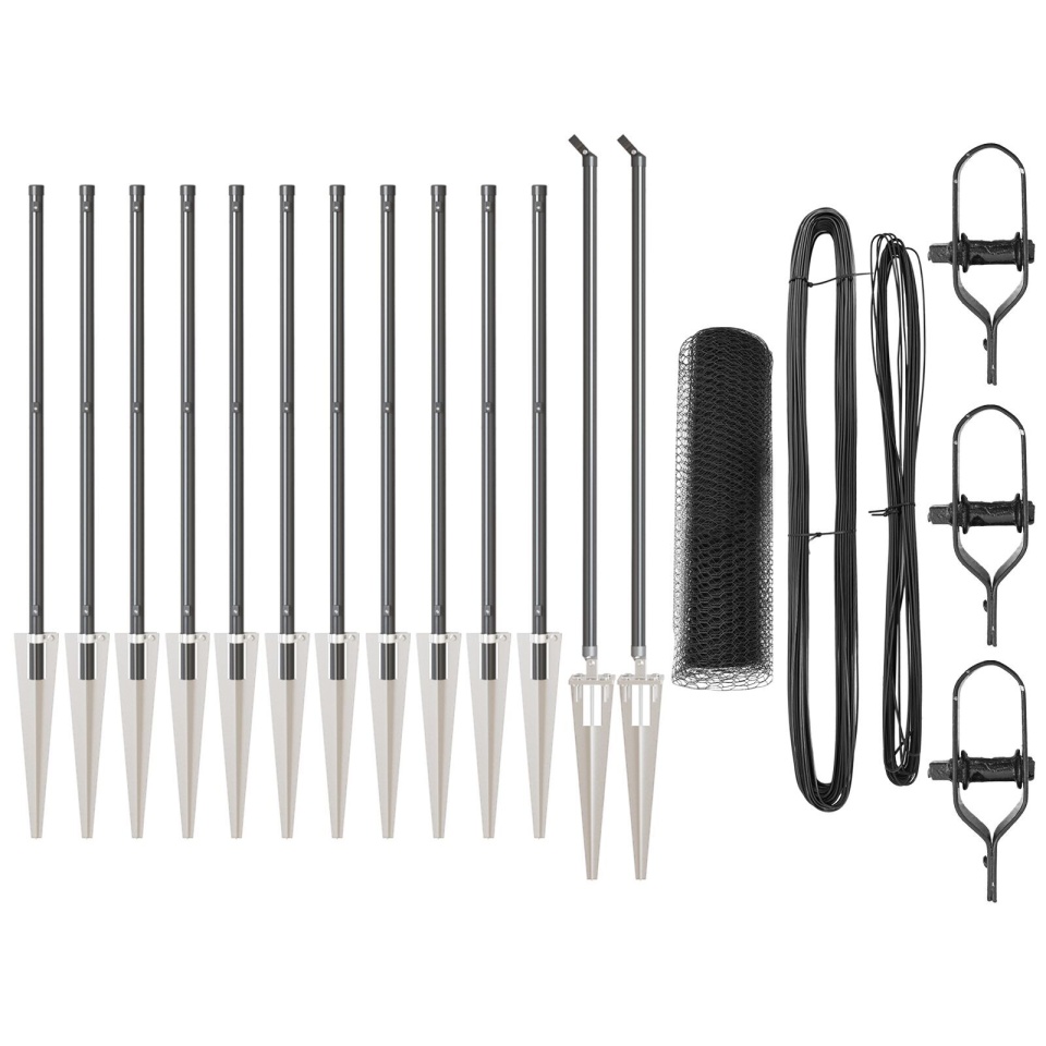 Gard Hexagonal Gri 0.6x25 m Oțel, Stâlpi de Gard cu Spike 13 pcs Ø32 mm 80 cm Oțel Galvanizat - 1 | YEO