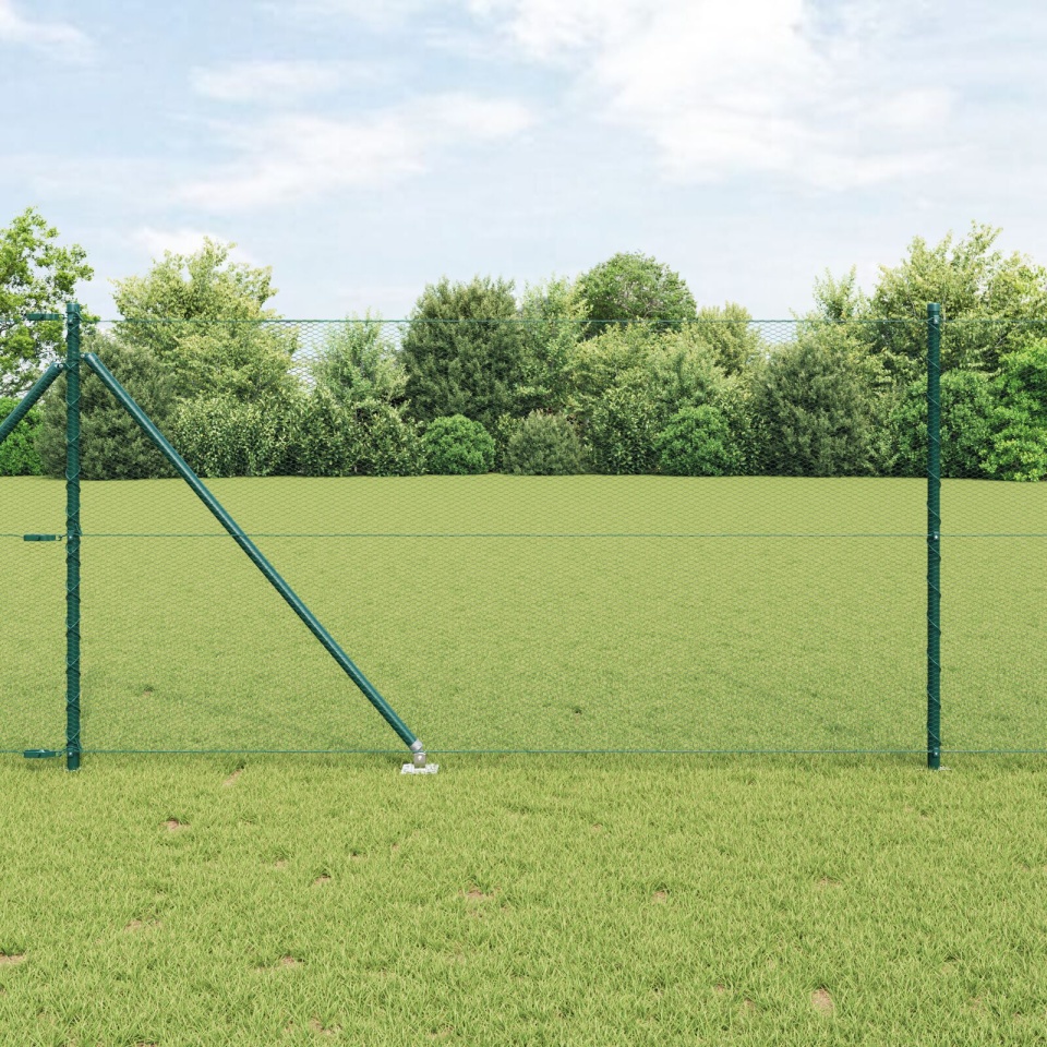 Gard Hexagonal Verde 1x10 m Oțel, Stâlpi de Gard cu Vârf 7 buc Ø32 mm 120 cm Oțel Zincat