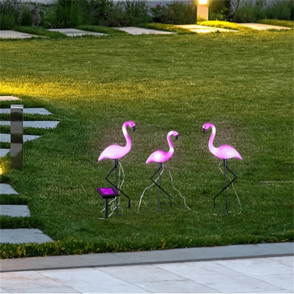 HI Lampă solară de grădină cu LED și țăruș, flamingo, 3 buc. - 1 | YEO