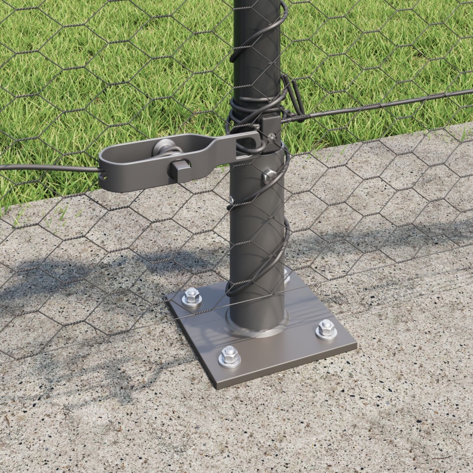 Împrejmuire hexagonală Gri 0.6x25 m Oțel, Stâlpi împrejmuire cu plăci de bază 13 buc Ø32mm 70cm Oțel galvanizat - 3 | YEO