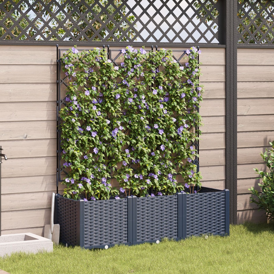 Jardinieră cu Grătar 3 piese Gri 120x40x143 cm - 3 | YEO