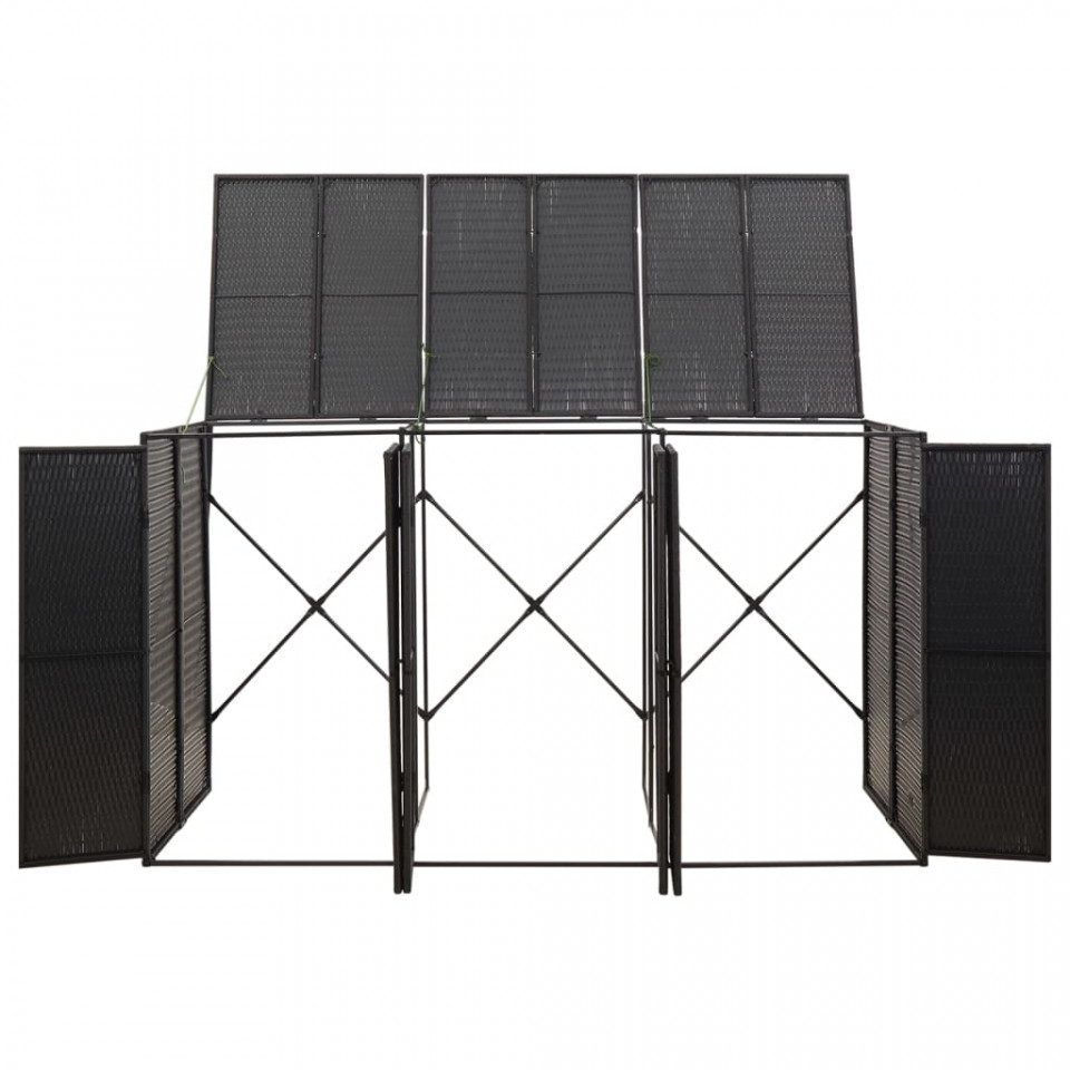 Magazie de pubele triplă, negru, 207x80x117 cm, poliratan - 3 | YEO