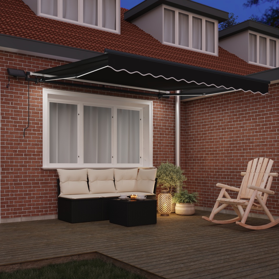 Marchiză Manuală Retractabilă cu LED Neagră 350x250 cm, Material de Înlocuire pentru Marchiză 3,5x2,5 m Cadru Negru - 2 | YEO