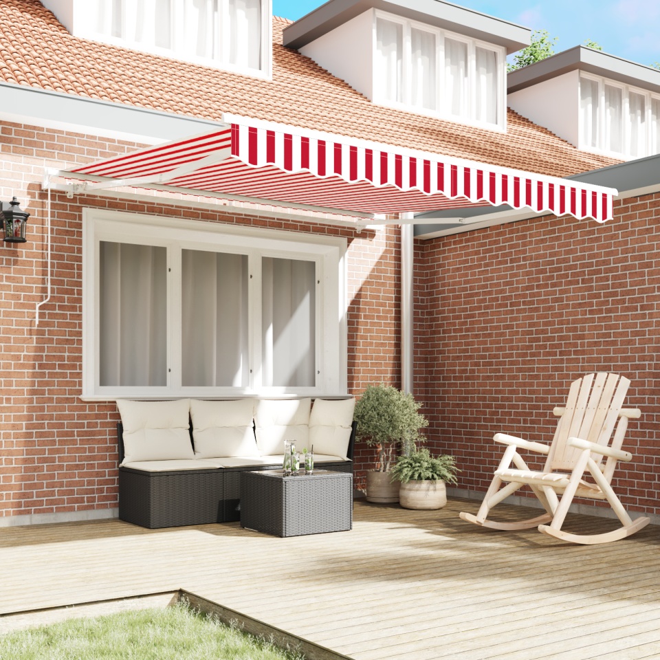 Marchiză manuală retractabilă Dungi roșii și albe 300x250 cm - 2 | YEO