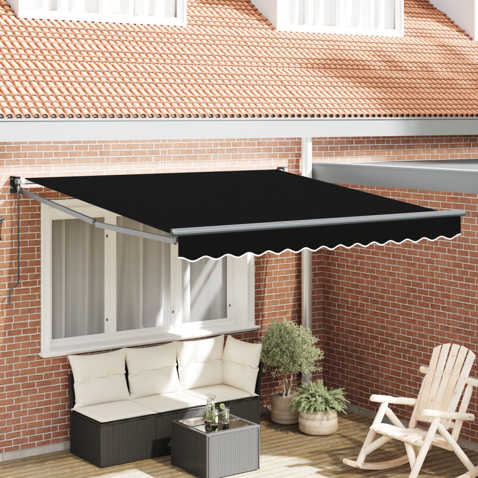Marchiză Manuală Retractabilă Neagră 300x250 cm, Fabrică de înlocuire pentru Marchiză 3x2,5 m Cadru Negru