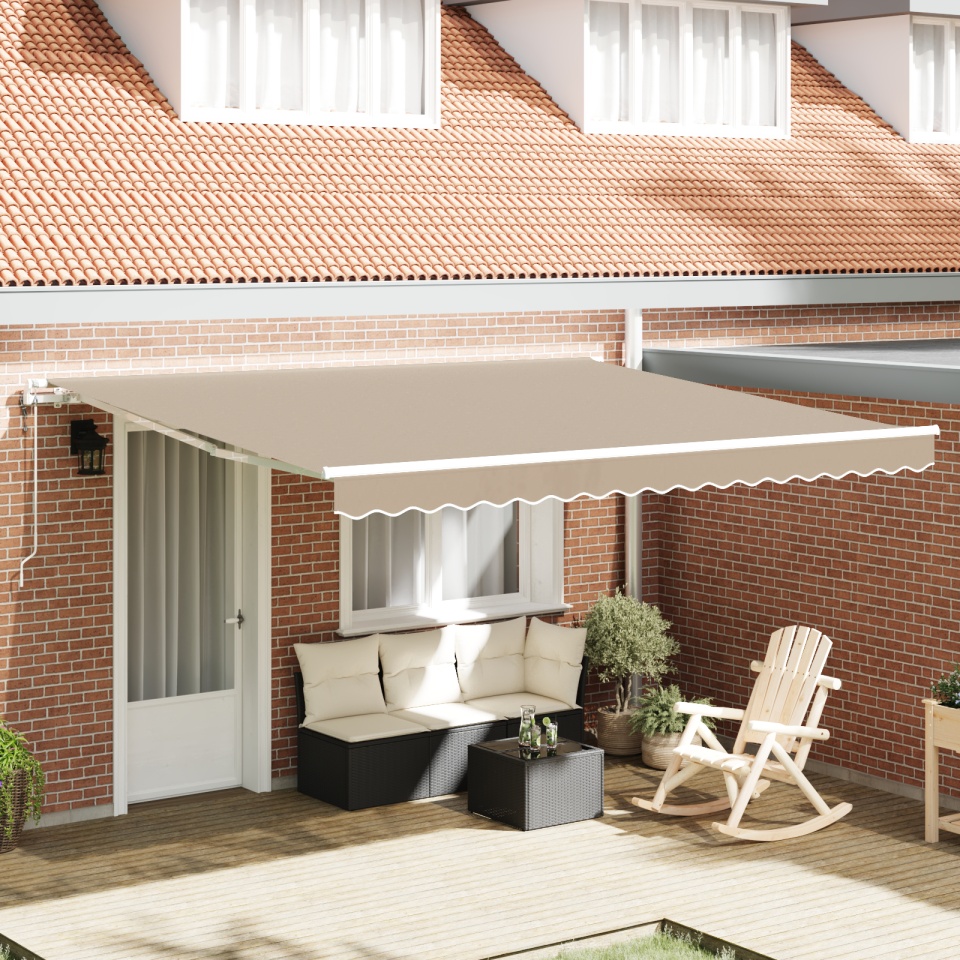 Marchiză Retractabilă Automată Bej 400x300 cm, Cadru Bej de Înlocuire pentru Marchiză 4x3 m