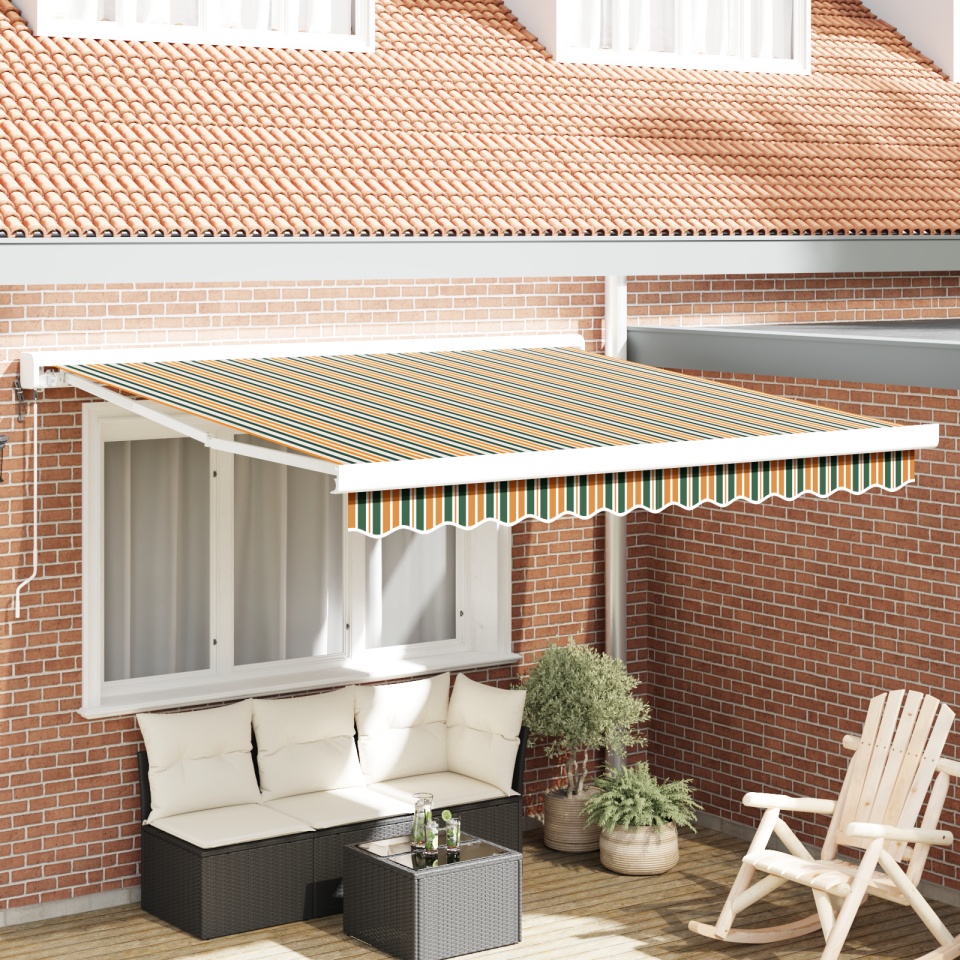 Marchiză retractabilă automată verde și galben 300x250 cm, Țesătură de înlocuire pentru marchiză 3x2,5 m cadru verde și galben