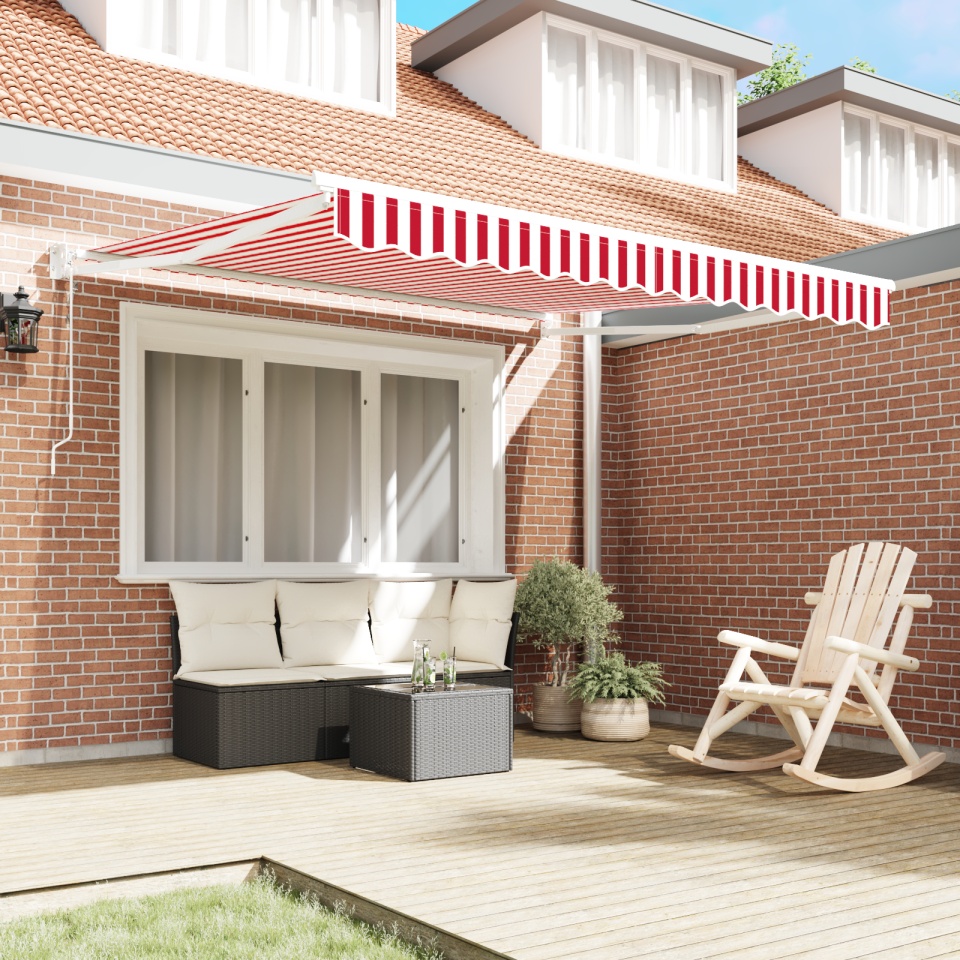 Marchiză retractabilă automatică roșie cu dungi 350x250 cm - 2 | YEO