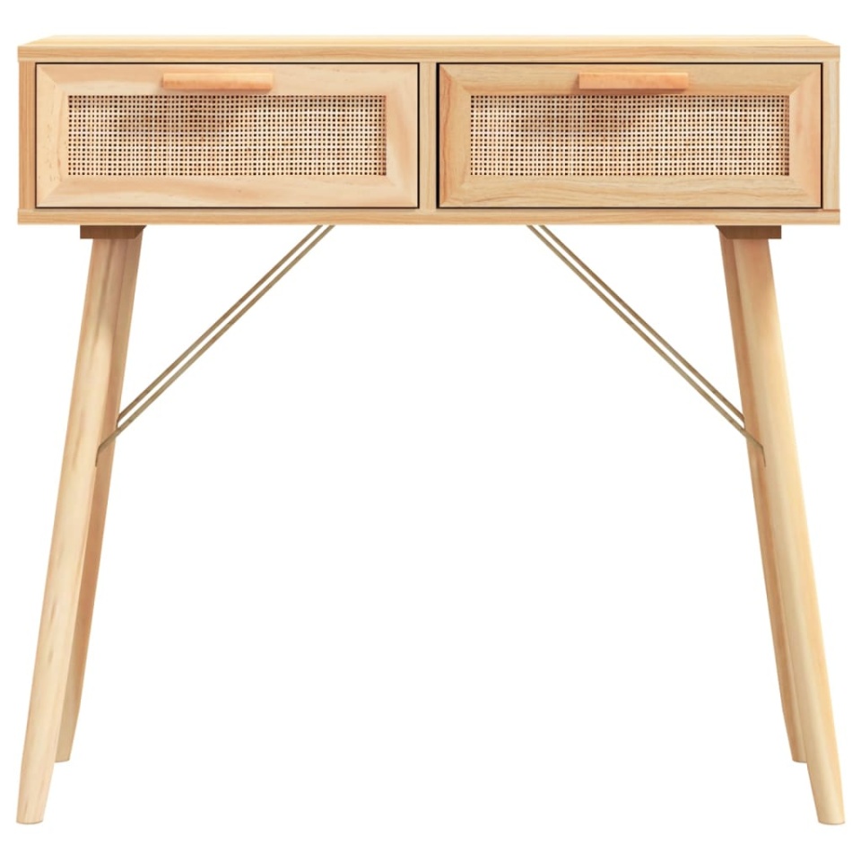 Masă consolă maro 80x30x75 cm lemn masiv pin și ratan natural - 3 | YEO