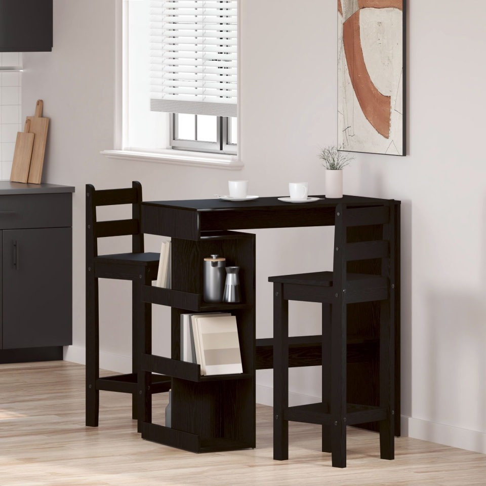 Masă de bar din stejar negru cu raft de depozitare, 100x50x101.5 cm - 3 | YEO