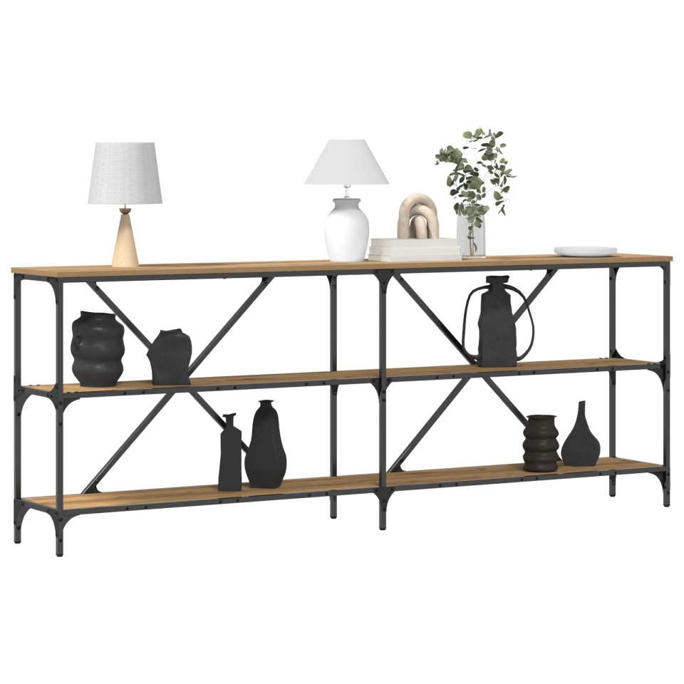 Masă de Consolă Stejar Artisan 200x30x75 cm Lemn Multistrat și Oțel - 2 | YEO