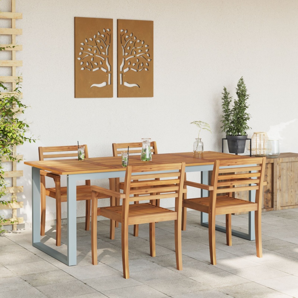 Masă de dining exterioară Gri 200x90x75 cm Oțel și Lemn Solid Acacia - 3 | YEO