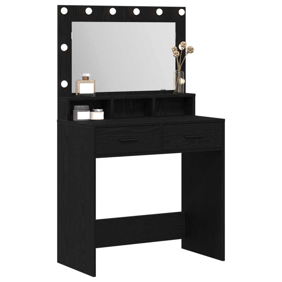 Masă de toaletă cu LED-uri, Stejar Negru, 79x41x135 cm - 2 | YEO