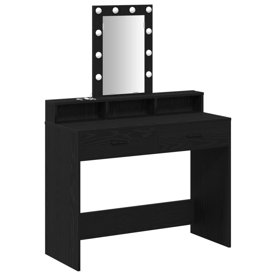 Masă de toaletă cu lumini LED, Negru Stejar, 100x41x140 cm - 1 | YEO