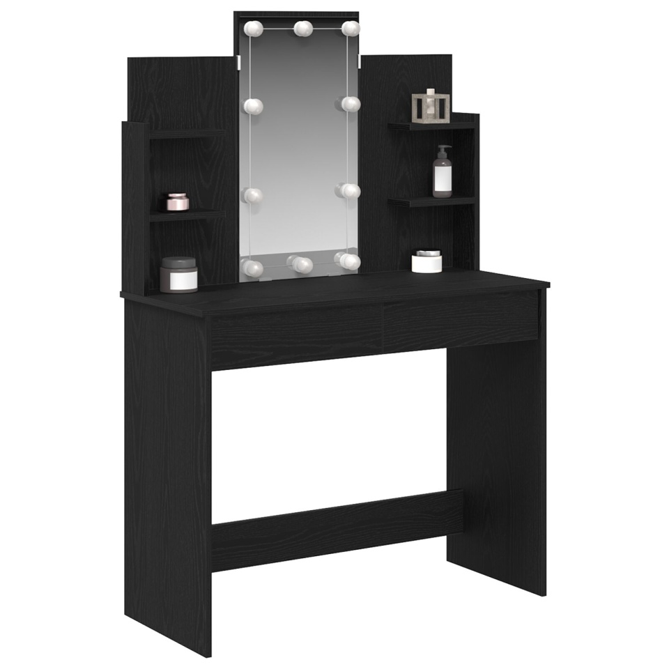 masa de toaletă cu lumini LED Negru Stejar 96x40x142 cm - 2 | YEO