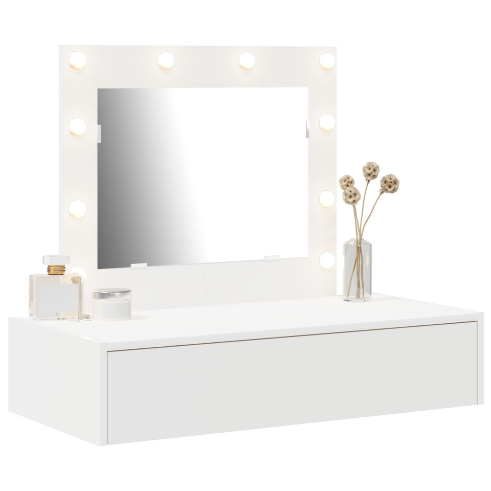 Masă de toaletă suspendată cu lumini LED, albă - 2 | YEO