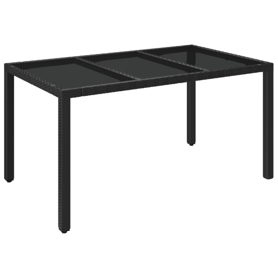 Masă grădină cu blat din sticlă, negru, 150x90x75 cm, poliratan - 1 | YEO