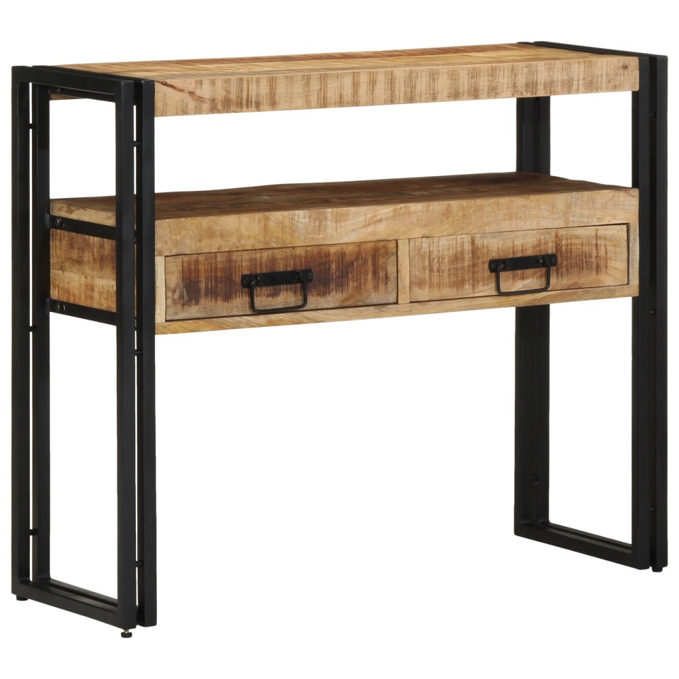mese de colț negre 90x33x75 cm din lemn masiv de mango și metal - 2 | YEO