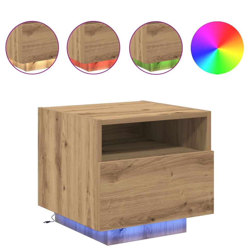 Noptieră cu lumini LED 2 buc Artisan Stejar 40x39x37 cm - 3 | YEO