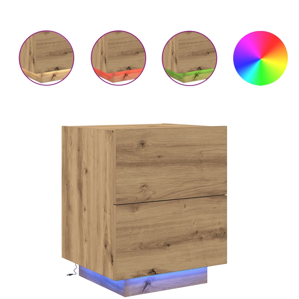 Noptieră cu lumini LED 2 buc Artisan Stejar 45x40x55 cm - 3 | YEO