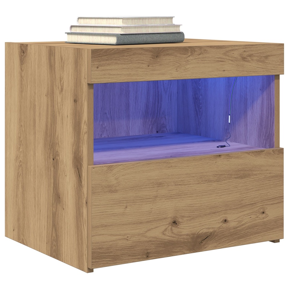 Noptieră cu lumini LED 2 buc Artisan Stejar 50x40x45 cm - 2 | YEO