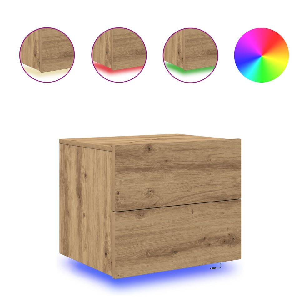 Noptiere cu lumini LED, montate pe perete, 2 buc, Stejar Artisan - 3 | YEO