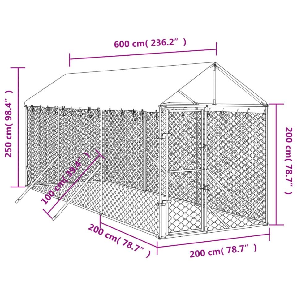 Padoc de exterior cu acoperiș argintiu 2x6x2,5m oțel galvanizat - 3 | YEO