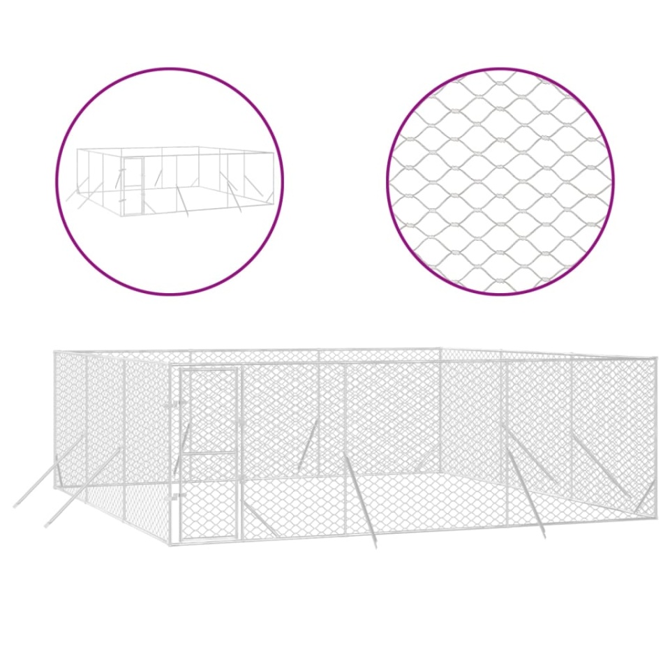 Padoc de exterior pentru câini argintiu 6x6x2 m oțel galvanizat - 1 | YEO