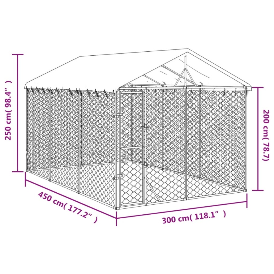 Padoc exterior cu acoperiș argintiu 3x4,5x2,5 m oțel galvanizat - 3 | YEO
